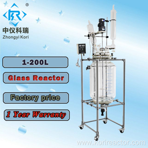 Chemical jacketed glass reactor vessel